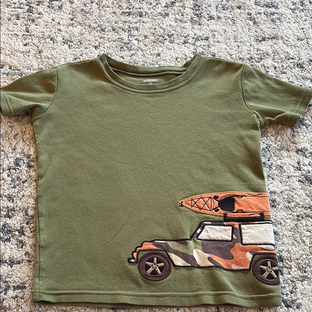 Gymboree Green Tee with Camouflage Car Design